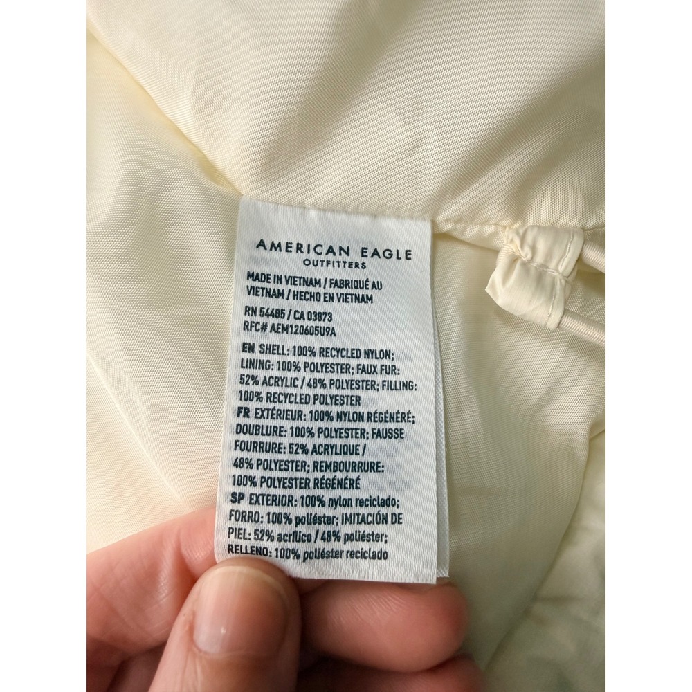 American Eagle XL Cream Quilted Puffer Vest Faux Fur Hood Full Zip Women's - Picture 7 of 12